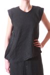 short sleevs asymmetric linen shirt - SHIRIN GUILD